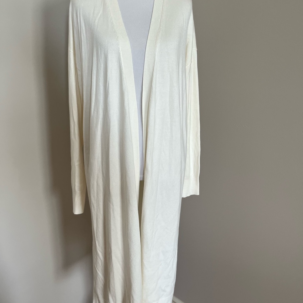 NWT Ann Taylor Ivory Long open Front Cardigan Size Large